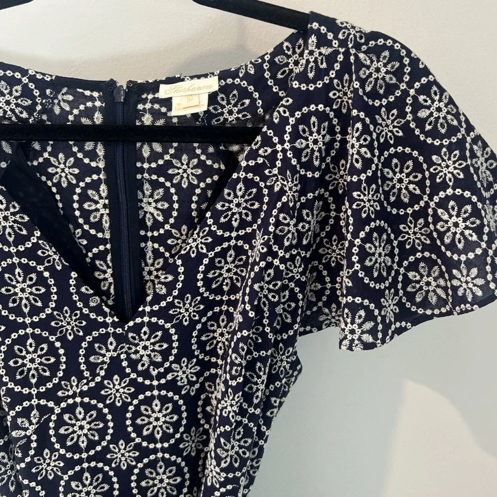 Shoshanna Danica Embroidered Floral Eyelet Lace Dress Navy Blue 10 - Picture 3 of 10
